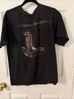 Harley-Davidson Black Pocket Tee with American Eagle Graphic